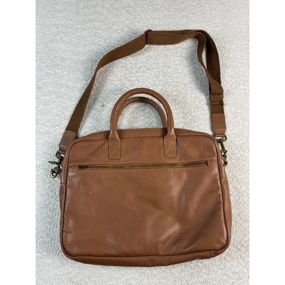 Mark & Graham‎ Pebbled Leather Briefcase Laptop Bag Brown Crossbody Messenger